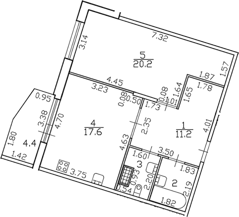 1-комнатная квартира 57.3 м², 6/8 эт., ЖК «Lotos club»